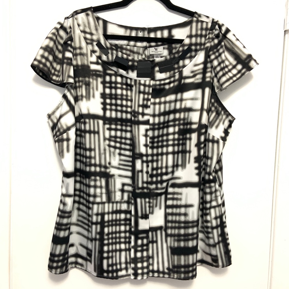 Worthington Women's Black & White Short Sleeve Top